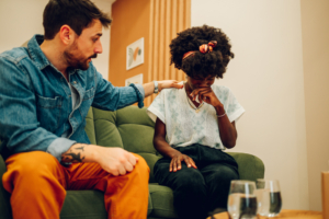 Diverse couple on a therapy session in a psychologist office